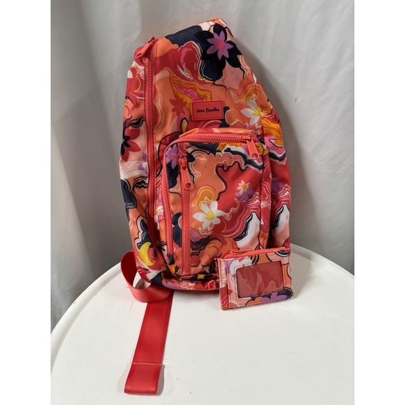 Vera Bradley Mini Sling Backpack Floral Psychedelic Red Orange with ID Case main image 4